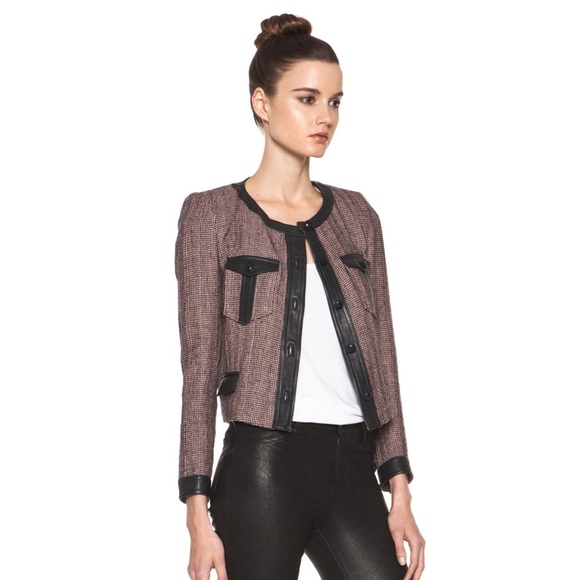 ISABEL MARANT Kacie Wool-Blend Tweed Jacket in Dusty Pink Small XS - Picture 4 of 5